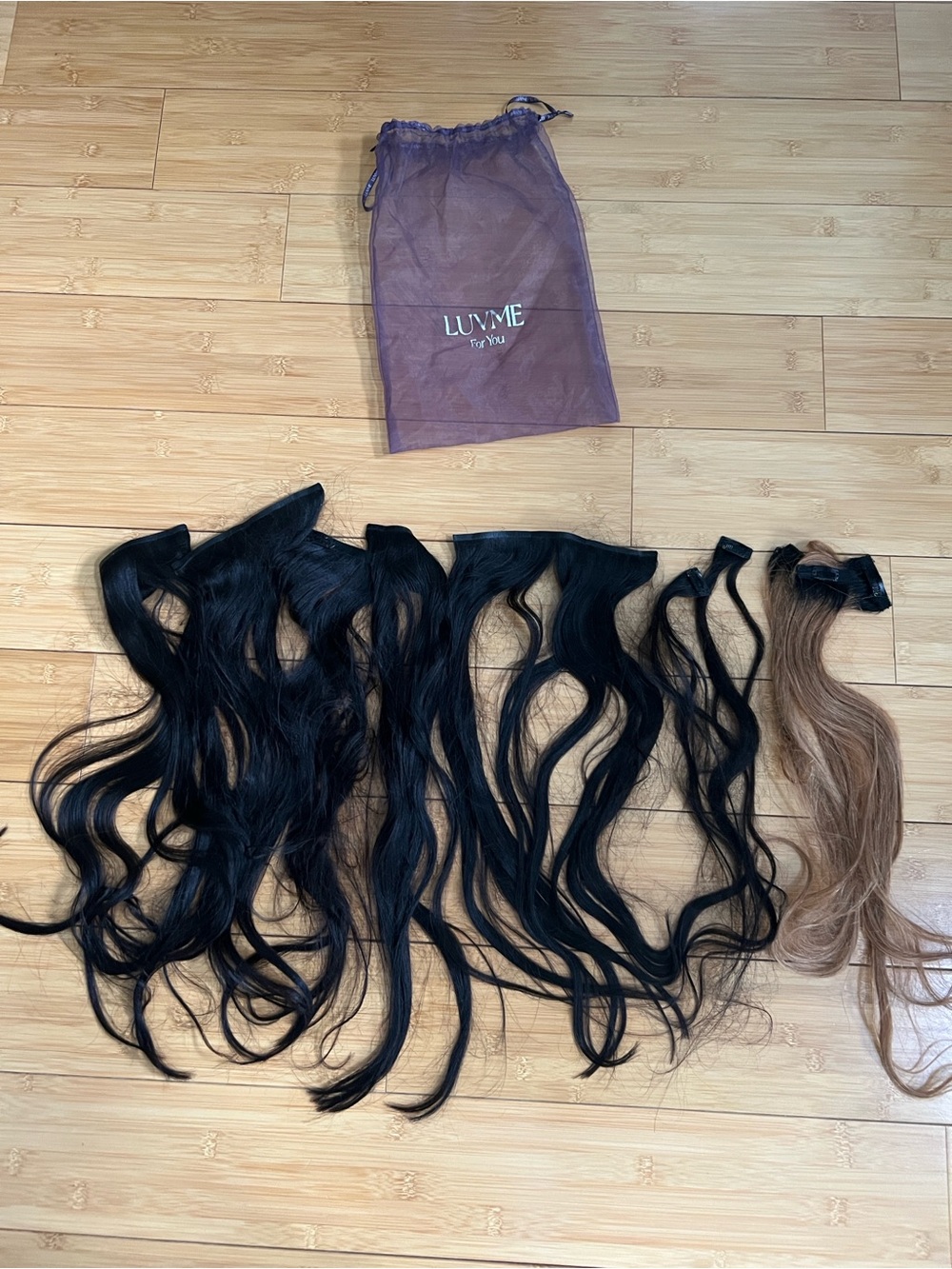 LuvMe Two-Tone Clip-In Hair Extensions Set – Black with Brown Accent